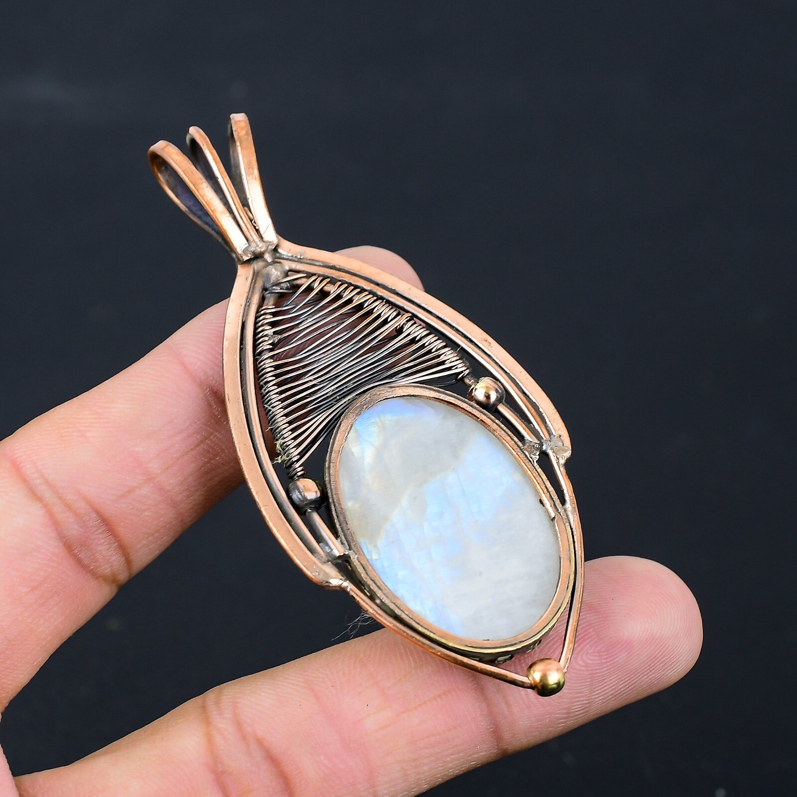 Beautiful Moonstone Gemstone Pure Copper Wire Wrap Handmade Jewelry