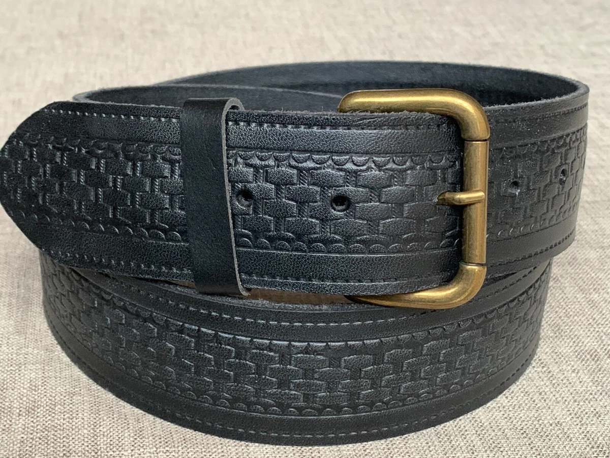 Black Basket weave Belt Hand Made Embossed Real Full Grain Leather 48mm xl xxl