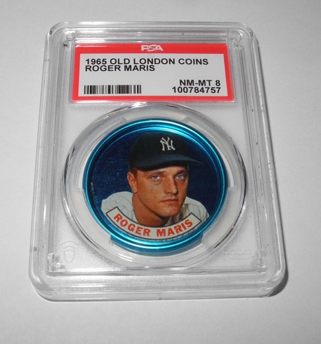 1965 Old London Baseball Coin Pin Roger Maris New York Yankees PSA 8 NM-MT