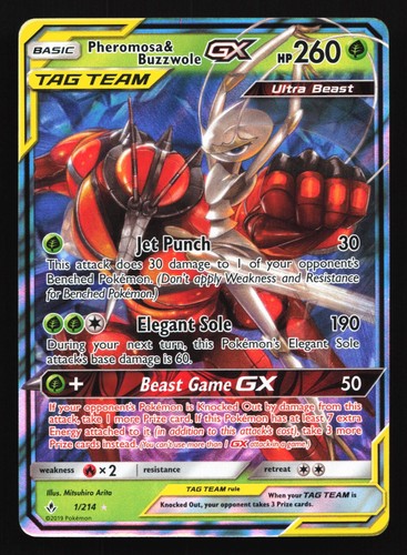 ULTRA RARE Pheromosa & Buzzwole GX Tag Team 1/214 Pokemon SM