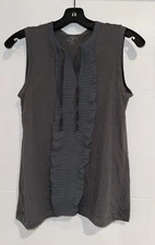 ANN TAYLOR LOFT PETITES ~ Dark Grey/Ruffle Front Sleeveless Top ~ Small Petite