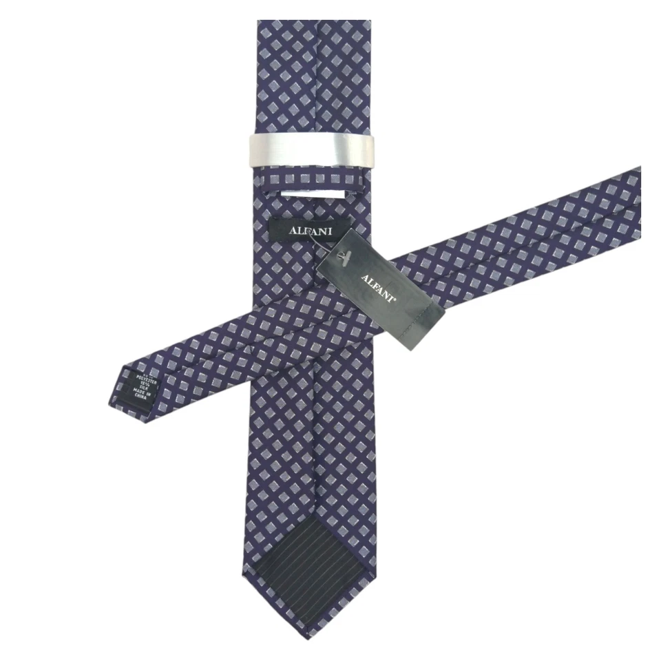 ALFANI Mens Silk Tie Purple Grid Check Slim Woven 2.75 Modern Fashion Necktie - Image 3 of 4