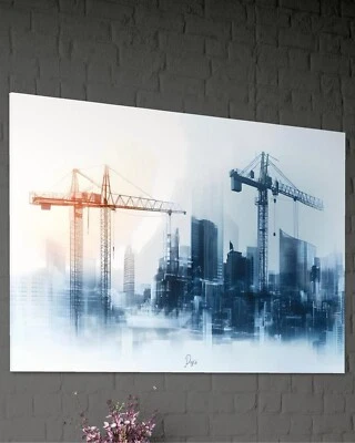Leinwand Bild Baukran Immobilien Lifestyle Gemälde Architektur Hausbau Stadt - Bild 1 von 3