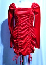 Wild Fable Velvet Look Mini Dress Ruched Bodycon Sexy Red XS New With Tag