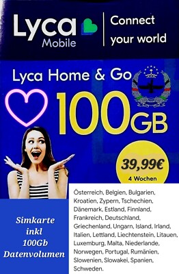 Lyca-Mobil prepaid Sim karte Inklusive 100+40GB EU  Internet Flat . Top Angebot