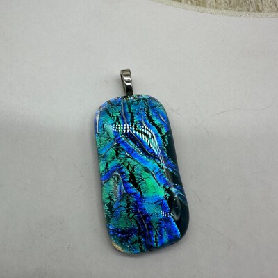 Sterling Silber & dichroitische Kunst Glas Halskette Anhänger blau grün