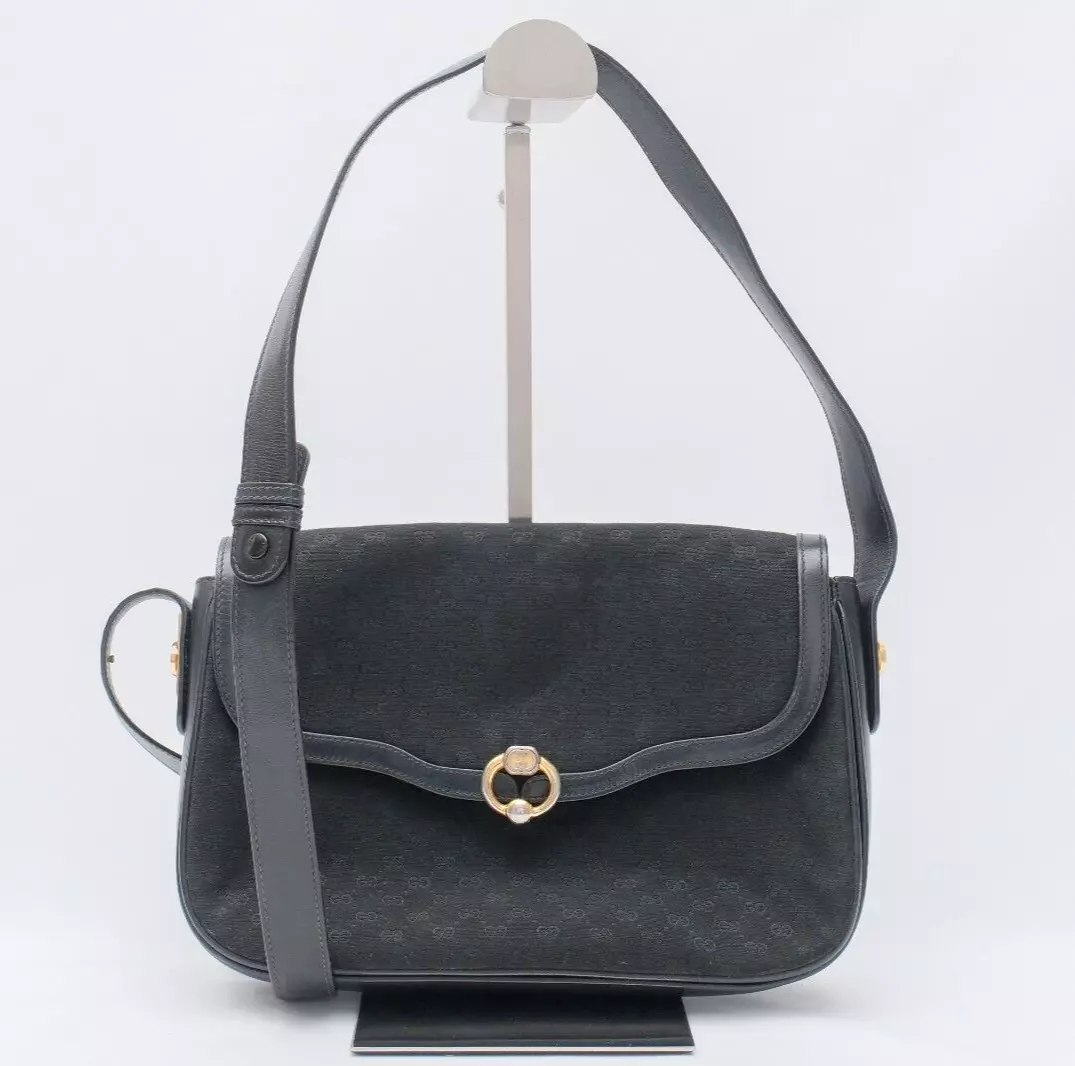 Sac à main bandoulière vintage Gucci bandoulière 2 voies micro GG toile cuir authentique