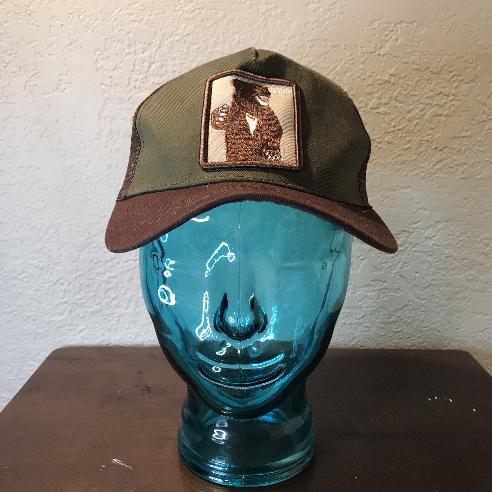 Bear Patch Hat Mesh Trucker Cap Brown - image 1