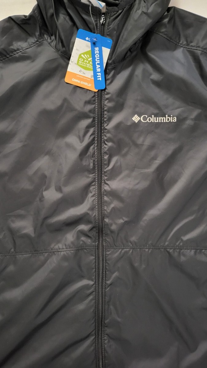 NEW COLUMBIA MEN'S CENTER RIDGE II WINDBREAKER HOODED BLACK JACKET