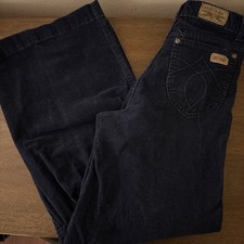 Vintage Brittania Wide Leg Bell Bottom Blue Corduroy 70s Hippie Flare - Size 28