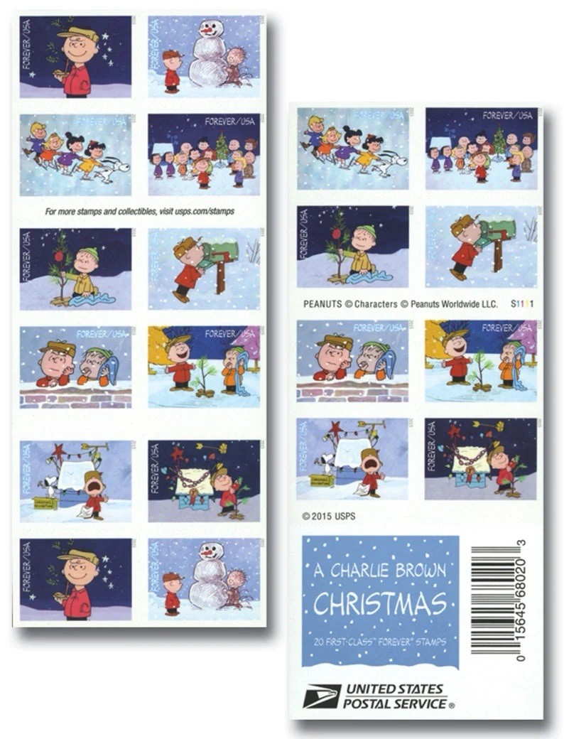 USPS Postage Stamps Booklet of 20 First Class Letter CHARLIE BROWN CHRISTMAS