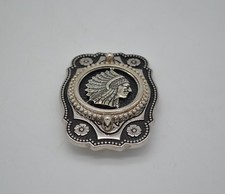 Native American Indian Chief Belt Buckle Western Scroll Headdress Likely Vtg 3"