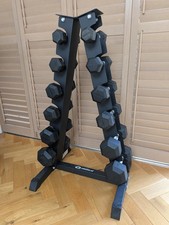 Hex Rubber Steel Dumbbells Set with Storage Rack 2kg-12.5kg Black/Silver