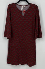 Tacera Womens Small Red/Gray Zig-Zag Stripe Dress 3/4 Sleeve EUC