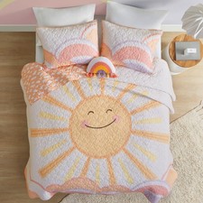 Kids Twin Quilt Bedding Set, Cotton Coverlet Sun Girls Bedding Set Rainbow  ...