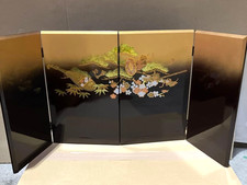 Paravent pliant japonais BYOBU doré BOKASHI ombrage MAKI-E peinture h15,4"...