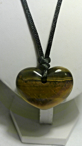 Large Tiger's Eye Love Heart Shaped Brown Crystal Pendant on String