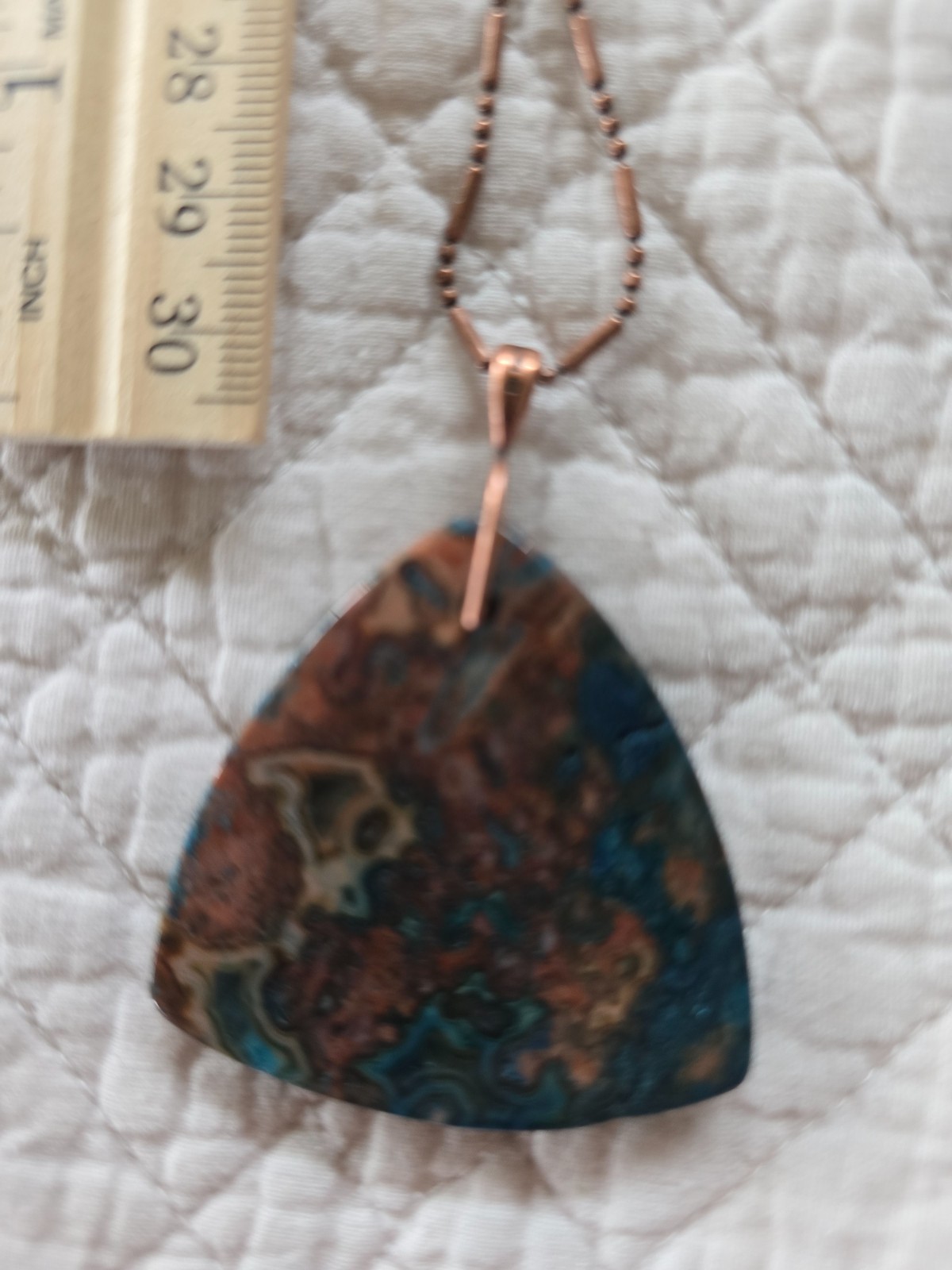 Triangular Teal and Copper Colored Crazy Lace Aga… - image 6