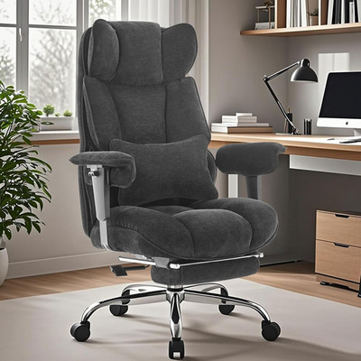 Executive Office Chair, Soft-Cushioned Computer Chair with Foot Rest, Fabric Hom
