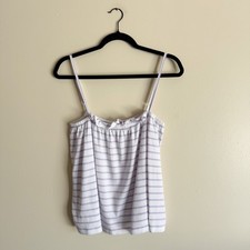 Lake White  Purple Stripe Ruffle Trim Pajama Tank Top XL Sleepwear