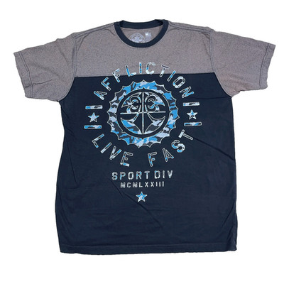Affliction Shirt Men XL Black Gray Tee Live Fast MMA Sports Division Adult
