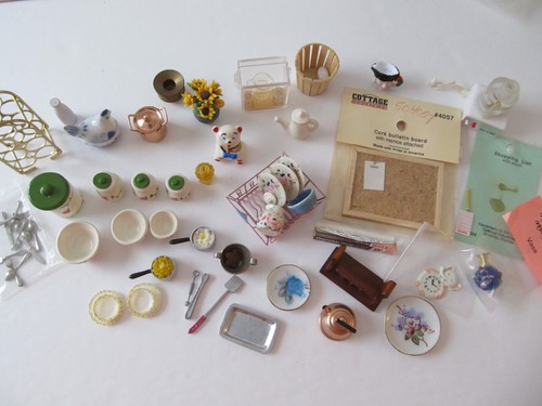 Vintage Lot Kitchen Dishes Misc Pottery Copper Tea Vase Dollhouse Miniature 1:12
