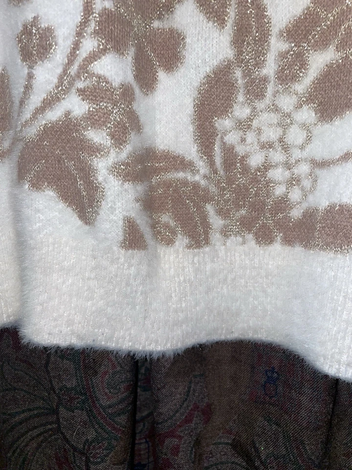 Suéter Liz Claiborne Para Mujer Blanco Rosa Beige Floral Elegante Suave Estilo Mohair PXL Foto 4 de 4