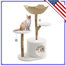 Modern Cat Tree Tower Wooden Kitty Climbing Tower with Scratching Post and Bed