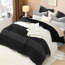 Fluffy Fleece King Size Comforter Set, Luxury Soft Plush King 104"x90" Black