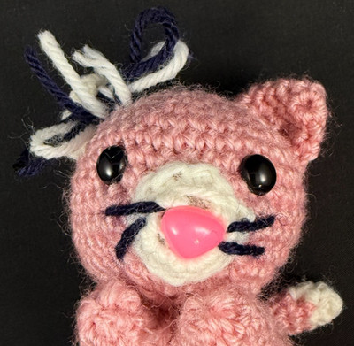 Crochet - Pink Kitty Cat with Bow - Stuffed Animal - 3.5'' - Handmade