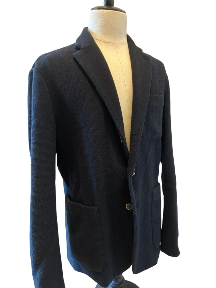 Barena Италии мужчин 40 шерсти трикотажа Blazer Куртка Пальто темно-синий / очень изящный! - Изображение 2 из 4