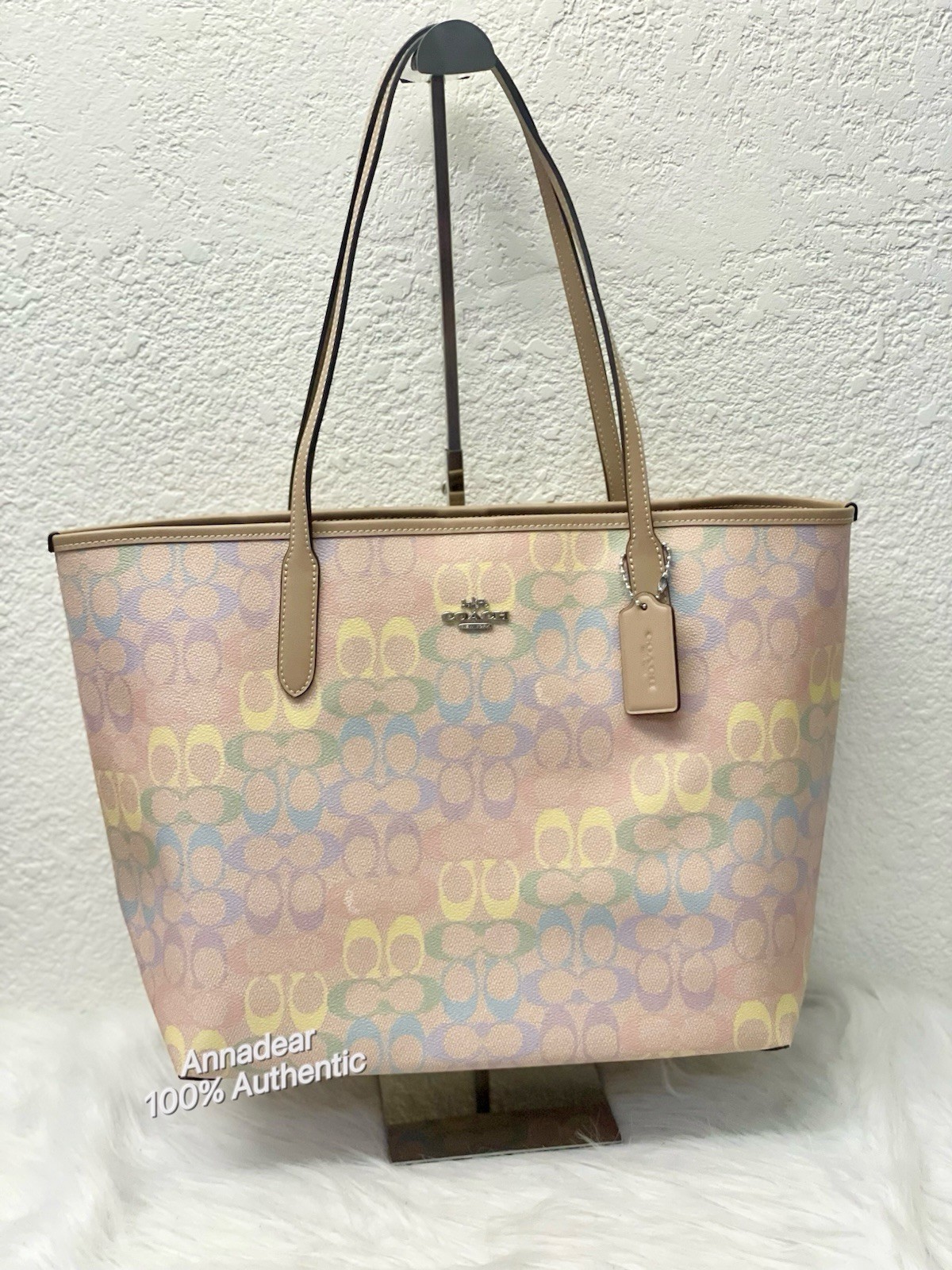 Coach City Tote Bag In Rainbow Signature Canvas Silver/ Sand Multi CDA93 NWT