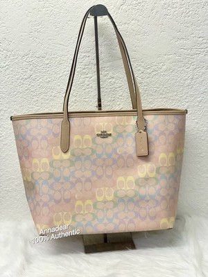 WNT Coach City Tote Bag In Rainbow Signature Canvas CDA93 Sand