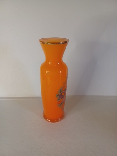 Inarco Japan orange kleine Blumen Blumenvase mit Goldrand 8" hoch. Tolle Form - Bild 4 von 5