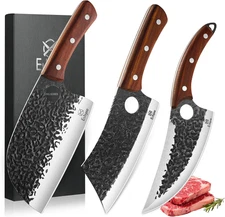 Butcher Knife Set – 3PCS Hand Forged Kitchen Knife Set with Serbian Chef Knife,