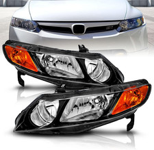 JDM Black Replacement Halogen Headlights Set for 2006-2011 Honda Civic Sedan 4 D
