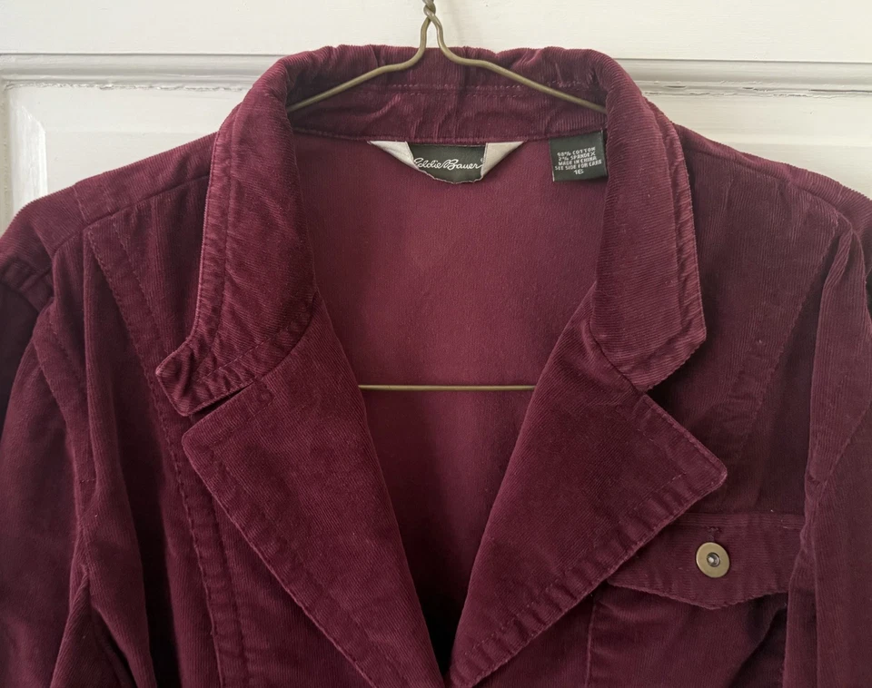 Chaqueta Blazer Eddie Bauer Mujer Pana Rojo Arándano Talla 16 Abotonada  Foto 4 de 4
