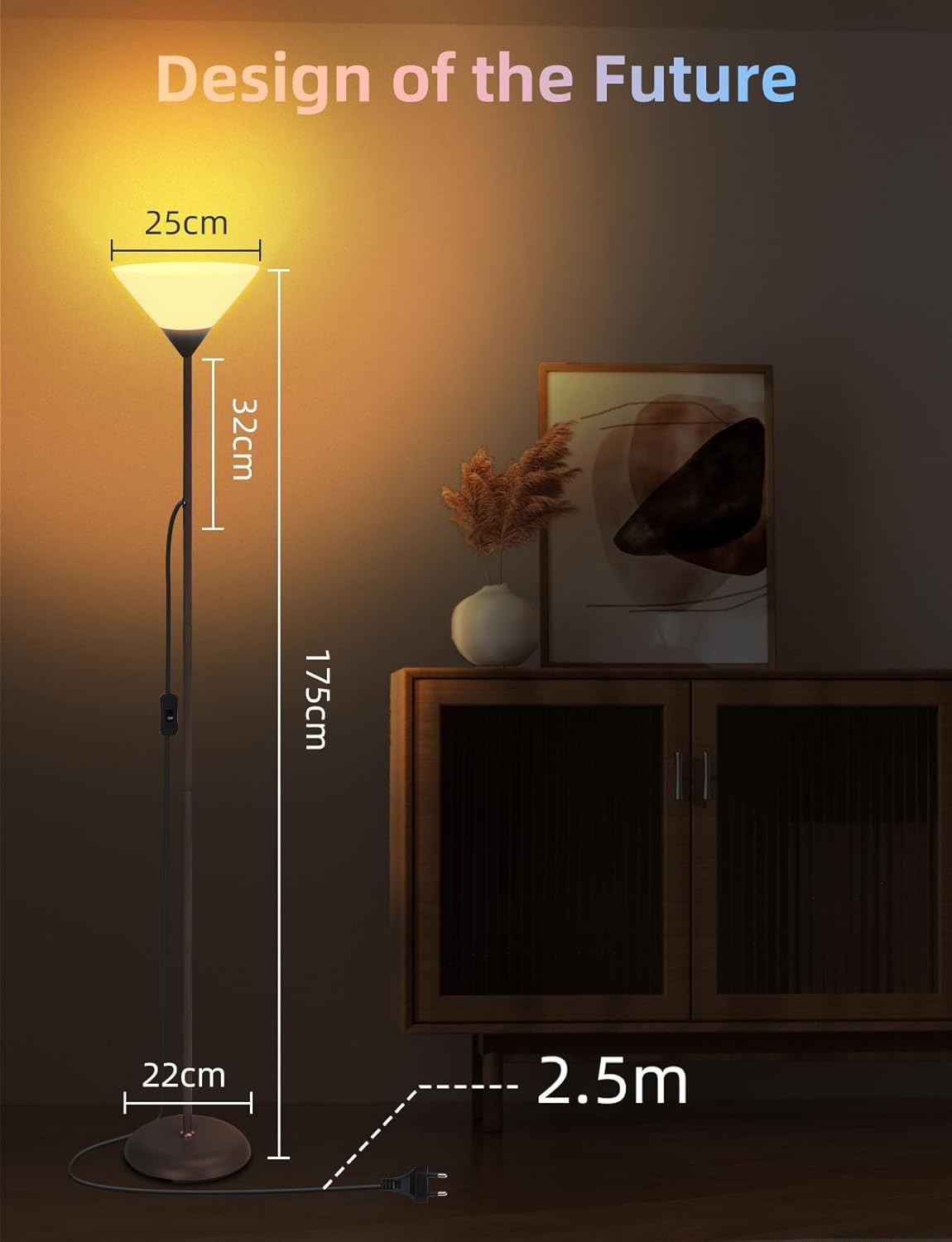 Aigostar Lampada da Terra E27 Piantana Moderna Interno Grigia Bianca H175cm foto 2