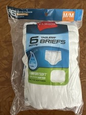 NEW Hanes Boys 6 Pack Tagless White Briefs Size M 10-12 Comfort Flex Waistband