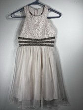 Speechless Girls Champagne Formal Party Dress Size 10 Glittery tulle lace -022