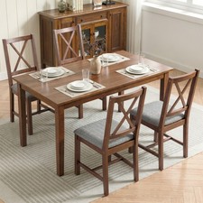 Farmhouse Wooden Dining Chairs Set of 4 Fabric Kitchen Chairs, Gray