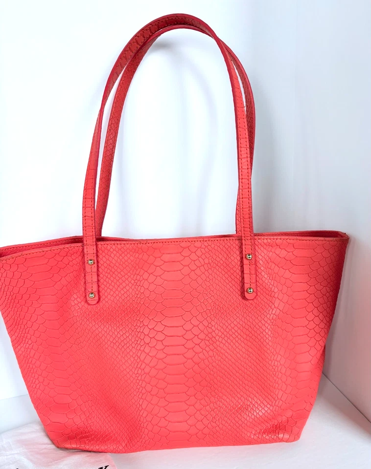 GIGI New York Teddie Tote Coral Orange Python-Embossed Leather - Image 2 of 4