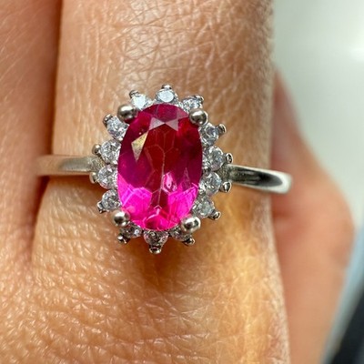925 Sterling Silber Ring Rosa 6x4 mm Natur Rubin Edelstein Zirkon Blume Schmuck