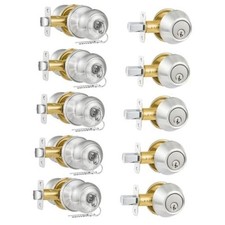 Plustool 5 Pack Entry Door Lock and Single Cylinder Deadbolt Combo Set, Keyed