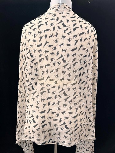 Black tan cats long neck scarf 62 x 28 sheer polyester - Picture 4 of 6