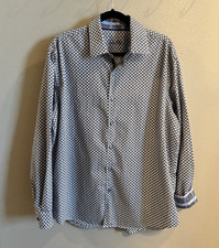 Tasso Elba Men's XL Blue/White Geometric Cotton Dress Shirt 17-17 1/2