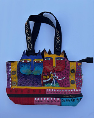 Vintage Laurel Burch Cat Tote Bag Sun N Sand Fantastic Feline 3 Cats Tote 