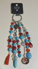 Artisan Turquoise Red Handbag Jewelry Beaded Purse Bag Charm Keychain