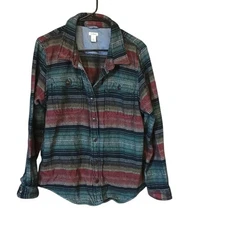 L.L. Bean blanket shirt jacket women L green blue striped button up Shacket