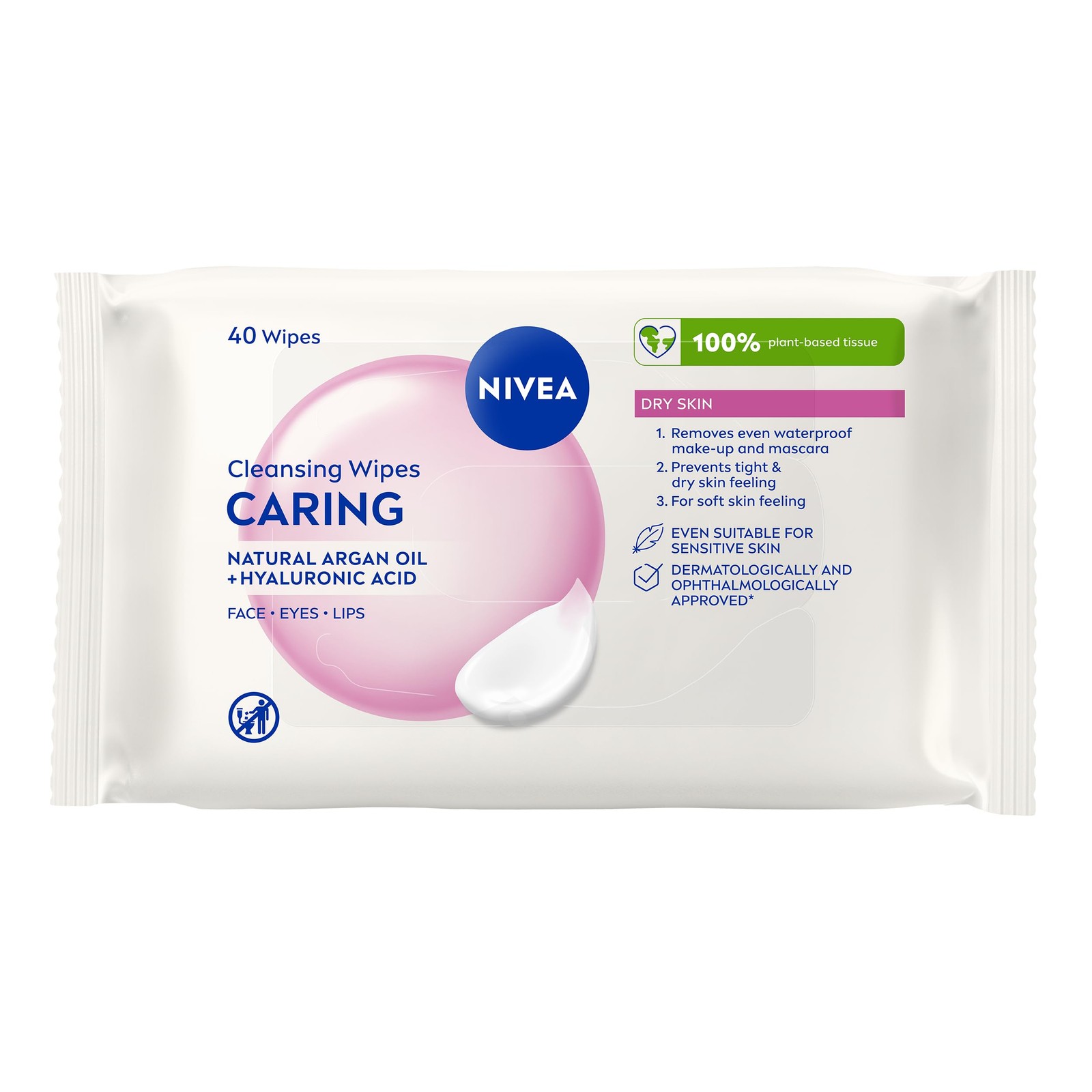 NIVEA Caring Cleansing Wipes, 40 sheets | Gentle Facial Cleansing Wipes with Natural Argan Oil and Hyaluronic Acid, Effective Make-Up Removal, Retains Moisture - Image 3